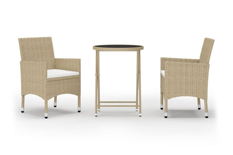 Caféset 3 delar konstrotting och härdat glas beige - Beige - Utemöbler - Utegrupp - Cafeset