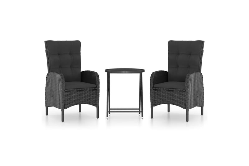 Caféset för trädgården 3 delar konstrotting och glas svart - Svart - Utemöbler - Utegrupp - Cafeset