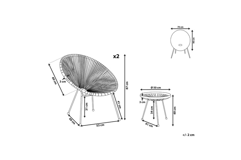 Cayaco Balkongset 70 cm + 2 Utestolar - Konstrotting/Grön - Utemöbler - Utegrupp - Cafeset