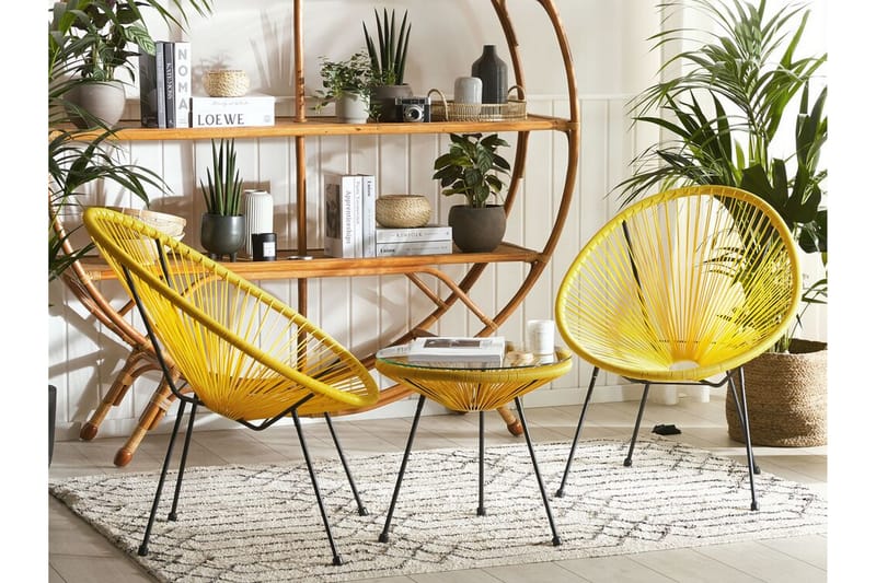 Cayaco Balkongset 70 cm + 2 Utestolar - Konstrotting/Gul - Utemöbler - Utegrupp - Cafeset