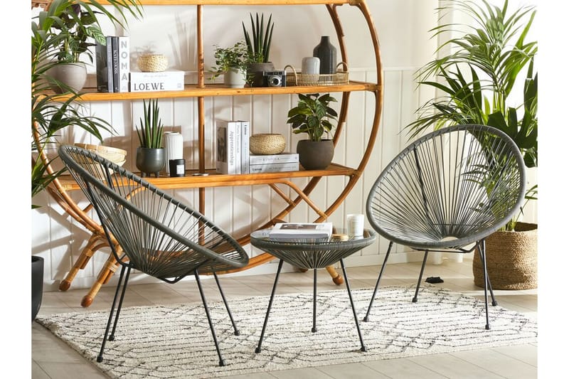 Cayaco Balkongset 70 cm + 2 Utestolar - Konstrotting/Mörkgrå - Utemöbler - Utegrupp - Cafeset