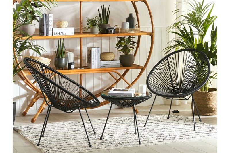 Cayaco Balkongset 70 cm + 2 Utestolar - Konstrotting/Svart - Utemöbler - Utegrupp - Cafeset