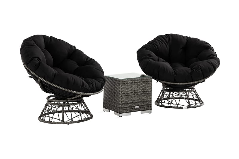 Cozy Caféset + 2 Cozy Fåtöljer - Grå/Konstrotting - Utemöbler - Utegrupp - Cafeset