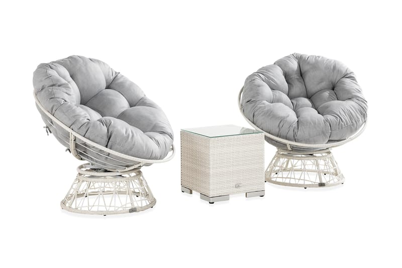 Cozy Caféset + 2 Cozy Fåtöljer - Vit/Konstrotting - Utemöbler - Utegrupp - Cafeset