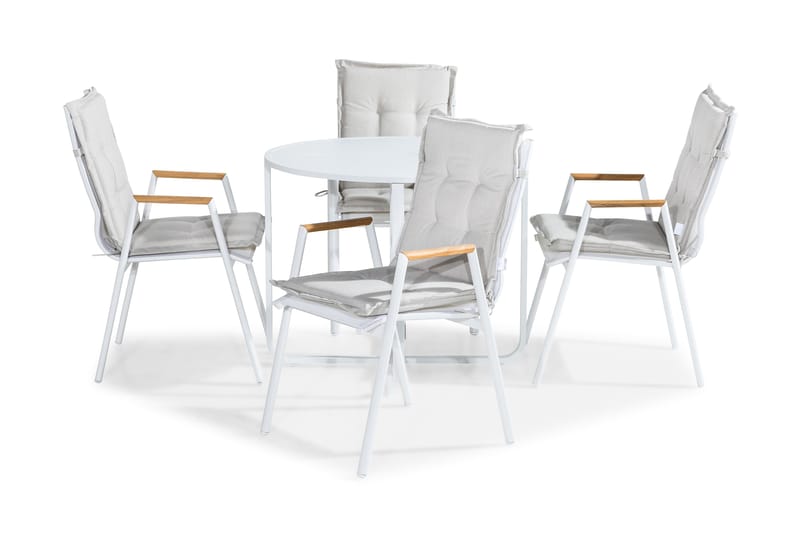 Flippy Cafégrupp 90 Rund + 4 Las Vegas Karmstol m Dyna, Vit/Teak/Offwhite