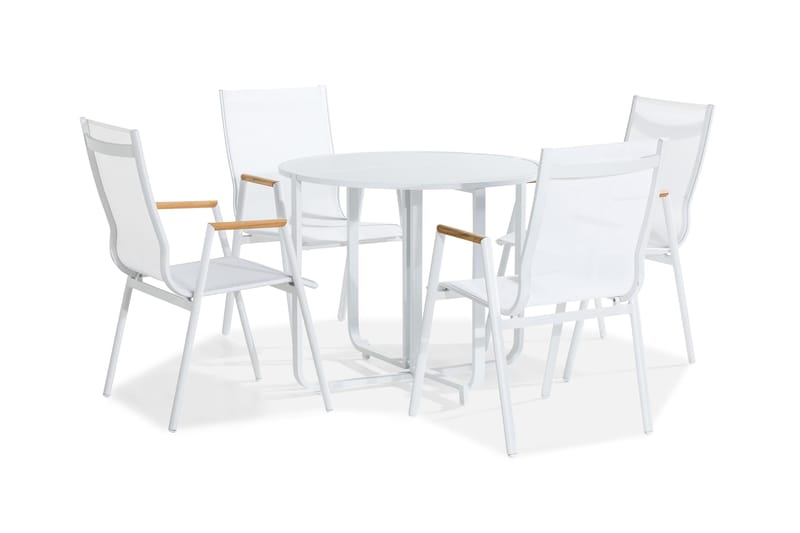 Flippy Cafégrupp 90 Rund + 4 Las Vegas Karmstol - Vit/Teak - Utemöbler - Balkong - Balkongmöbler - Balkonggrupp & balkongset