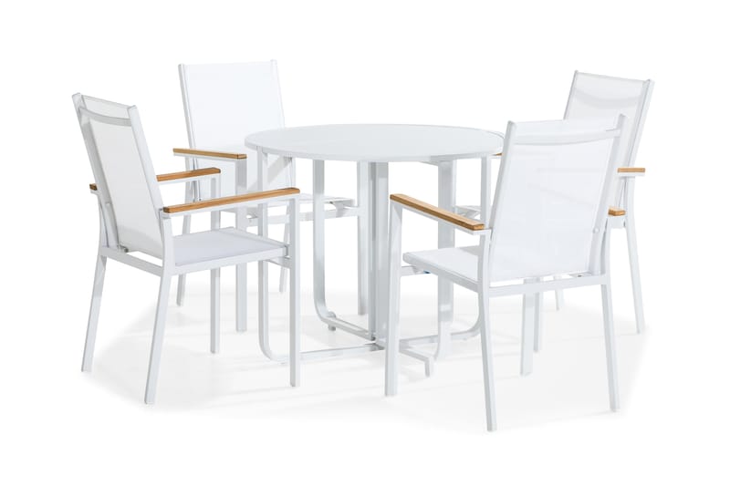 Flippy Cafégrupp 90 Rund + 4 Las Vegas Stapelstol, Vit/Teak