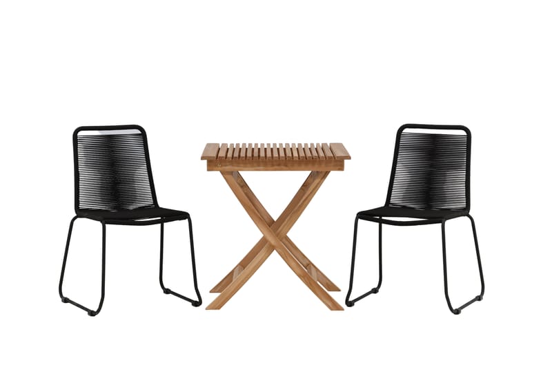 Ghana Cafégrupp 70x70 cm + 2 Lindos Stapelbar Stol - Svart/Brun - Utemöbler - Balkong - Balkongmöbler - Balkonggrupp & balkongset