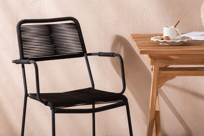 Ghana Caféset 70 cm + 2 Lindos Karmstol - Brun/Svart - Utemöbler - Balkong - Balkongmöbler - Balkonggrupp & balkongset