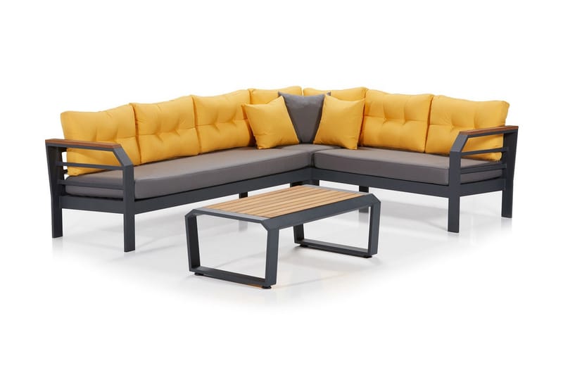 Lassento HörnLoungegrupp Utomhus 4-sits - Grå/Gul/Svart - Utemöbler - Utegrupp - Cafeset