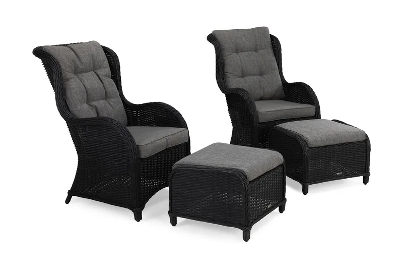 Marcus Öronlappsfåtölj med Fotpall m Dyna 2-pack, Svart