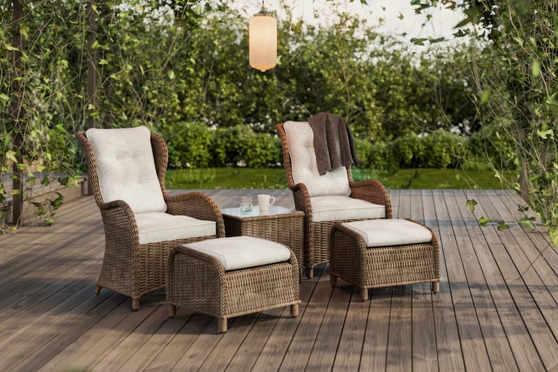 Marcus Öronlappsfåtölj med Fotpall m Dyna 2-pack - Natur - Utemöbler - Balkong - Balkongmöbler - Balkonggrupp & balkongset