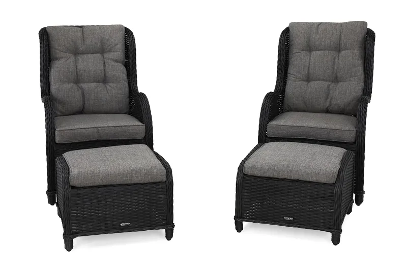Marcus Öronlappsfåtölj med Fotpall m Dyna 2-pack - Svart - Utemöbler - Balkong - Balkongmöbler - Balkonggrupp & balkongset