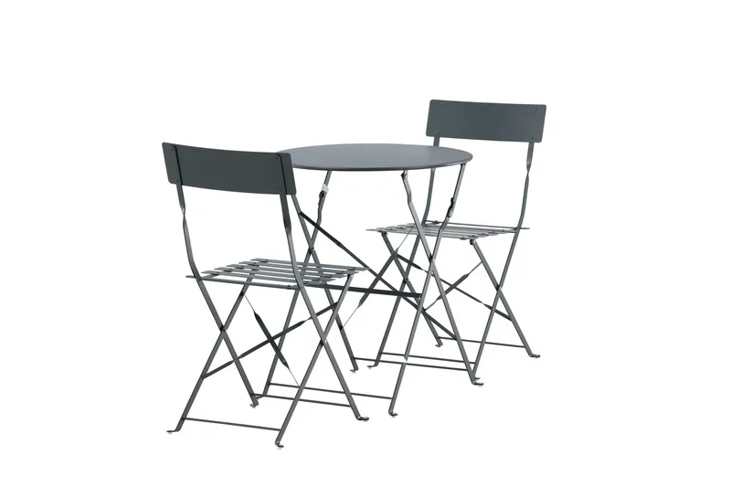 Marseille Caféset Rund Ø60 cm + 2 Matstolar Utomhus - Mörkgrå - Utemöbler - Utegrupp - Cafeset