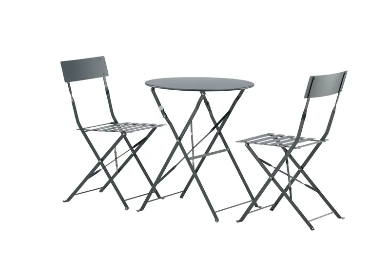 Marseille Caféset Rund Ø60 cm + 2 Matstolar Utomhus - Mörkgrå - Utemöbler - Utegrupp - Cafeset