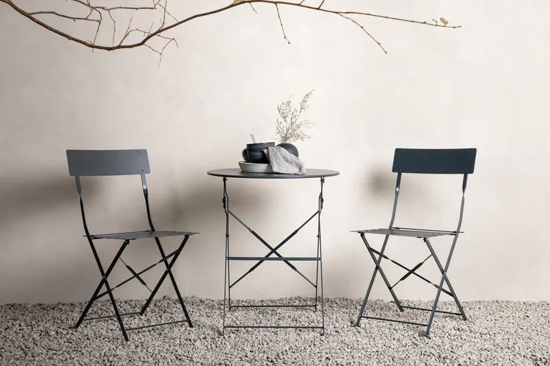 Marseille Caféset Rund Ø60 cm + 2 Matstolar Utomhus - Mörkgrå - Utemöbler - Utegrupp - Cafeset