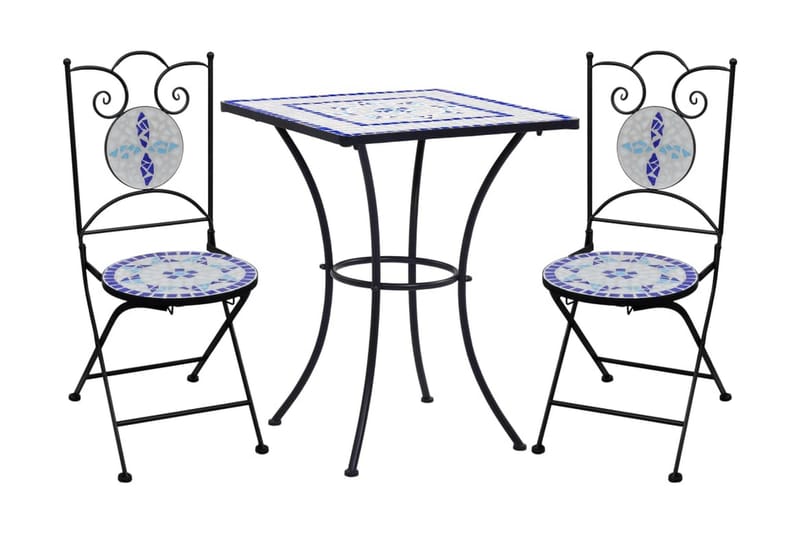 Mosaikbord 3 st keramik blå och vit - Blå - Cafeset - Balkonggrupp & balkongset