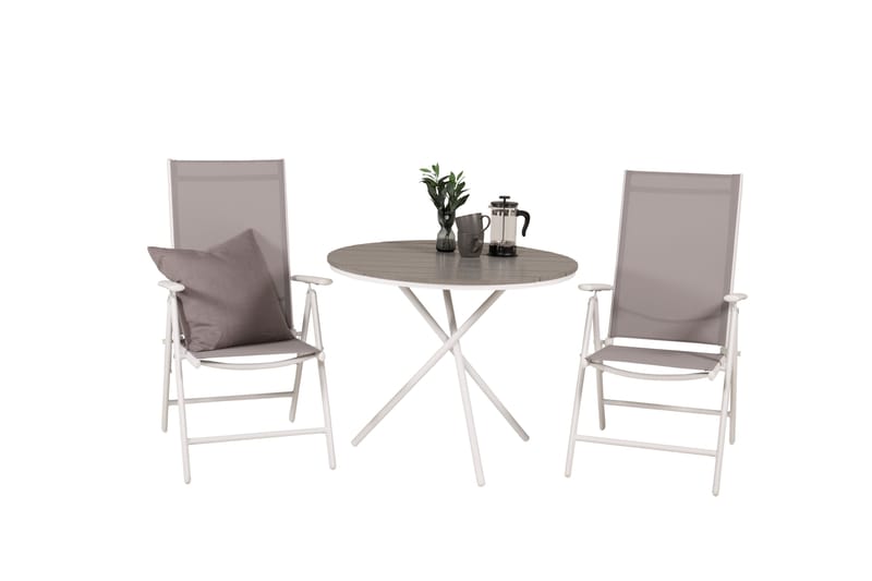 Parma Caféset Rund Ø90 cm + 2 Break Positionsstolar Vit/Grå - Venture Home - Balkonggrupp & balkongset - Cafeset