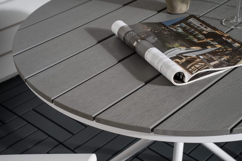 Parma Caféset Rund Ø90 cm + 2 Break Positionsstolar - Vit/Grå - Utemöbler - Balkong - Balkongmöbler - Balkonggrupp & balkongset