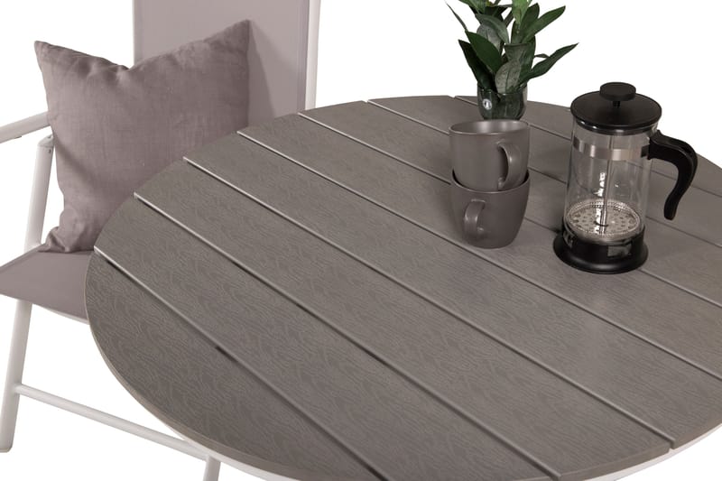 Parma Caféset Rund Ø90 cm + 2 Break Positionsstolar - Vit/Grå - Utemöbler - Balkong - Balkongmöbler - Balkonggrupp & balkongset