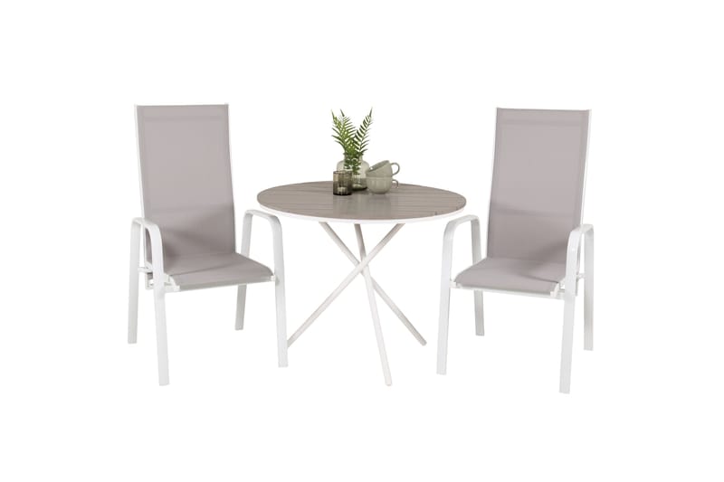 Parma Caféset Rund Ø90 cm + 2 Copacabana Karmstolar - Brun/Vit - Utemöbler - Balkong - Balkongmöbler - Balkonggrupp & balkongset