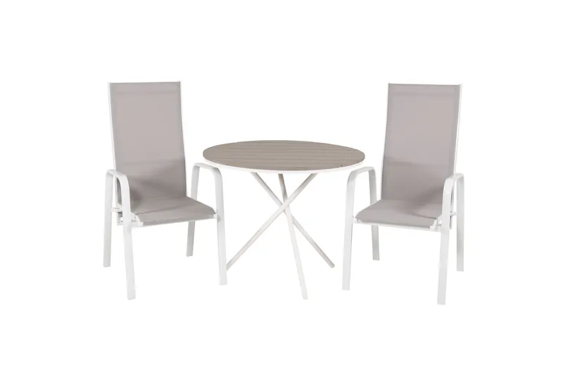 Parma Caféset Rund Ø90 cm + 2 Copacabana Karmstolar, Brun/Vit
