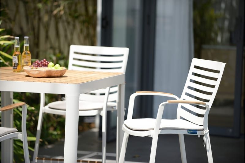 Portals Bargrupp 95 cm + Barstol - Vit/Teak - Utemöbler - Balkong - Balkongmöbler - Balkonggrupp & balkongset