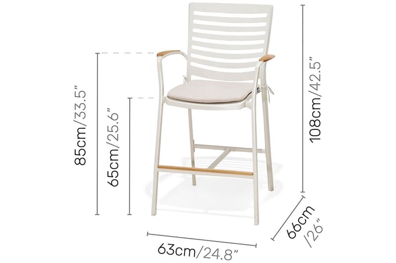 Portals Bargrupp 95 cm + Barstol - Vit/Teak - Utemöbler - Balkong - Balkongmöbler - Balkonggrupp & balkongset