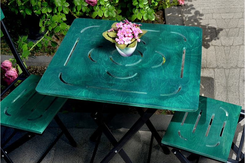 Riotorto Caféset 60 cm Blomma + 2 Utestolar - Grön/Svart - Utemöbler - Utegrupp - Cafeset