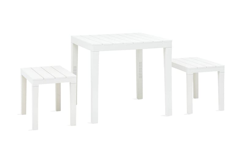 Trädgårdsbord med 2 Bänkar Utomhus plast vit - Vit - Utemöbler - Utegrupp - Cafeset