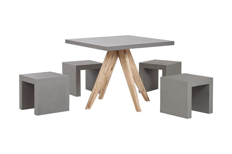 Trädgårdsset av Utebord och 4 pallar 90x90 OLBIA - Grå - Utemöbler - Utegrupp - Cafeset