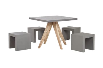 Trädgårdsset av Utebord och 4 pallar 90x90 OLBIA - Grå - Utemöbler - Utegrupp - Cafeset