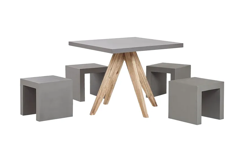Trädgårdsset av Utebord och 4 pallar 90x90 OLBIA - Grå - Utemöbler - Utegrupp - Cafeset