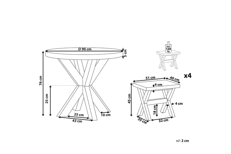 Trädgårdsset av Utebord och 4 pallar¸ 90 cmOLBIA - Grå - Utemöbler - Utegrupp - Cafeset