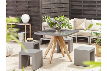 Trädgårdsset av Utebord och 4 pallar 90x90 OLBIA - Grå - Utemöbler - Utegrupp - Cafeset