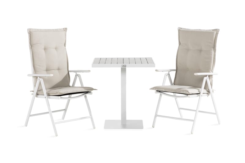 Tunis Caféset 70x70 + 2 Maggie Positionsstol m Dyna - Vit/Grå/Offwhite - Utemöbler - Balkong - Balkongmöbler - Balkonggrupp & balkongset