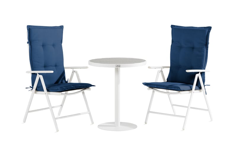 Tunis Caféset 70x70 + 2 Maggie Positionsstol m Dyna - Vit/Grå/Blå - Utemöbler - Balkong - Balkongmöbler - Balkonggrupp & balkongset