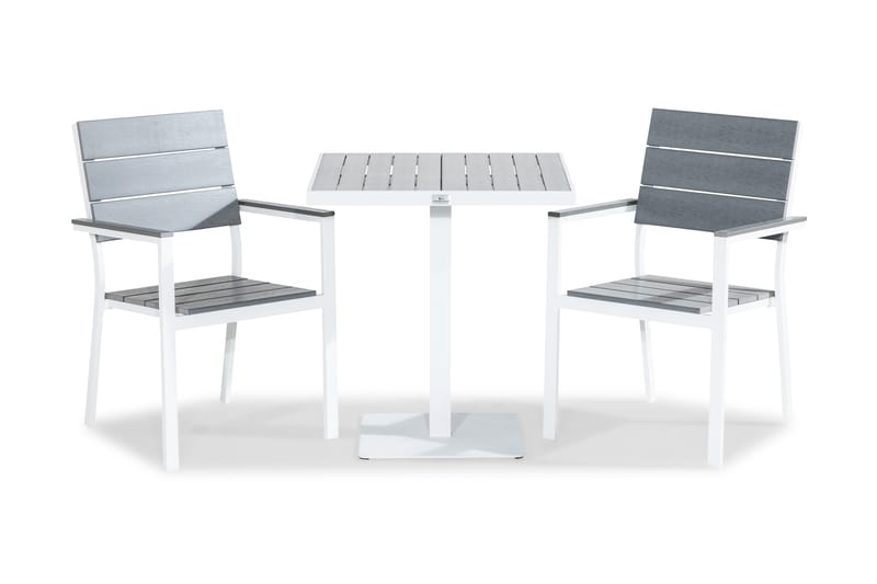 Tunis Caféset 70x70 + 2 Stapelstolar - Vit/Grå - Utemöbler - Utegrupp - Cafeset