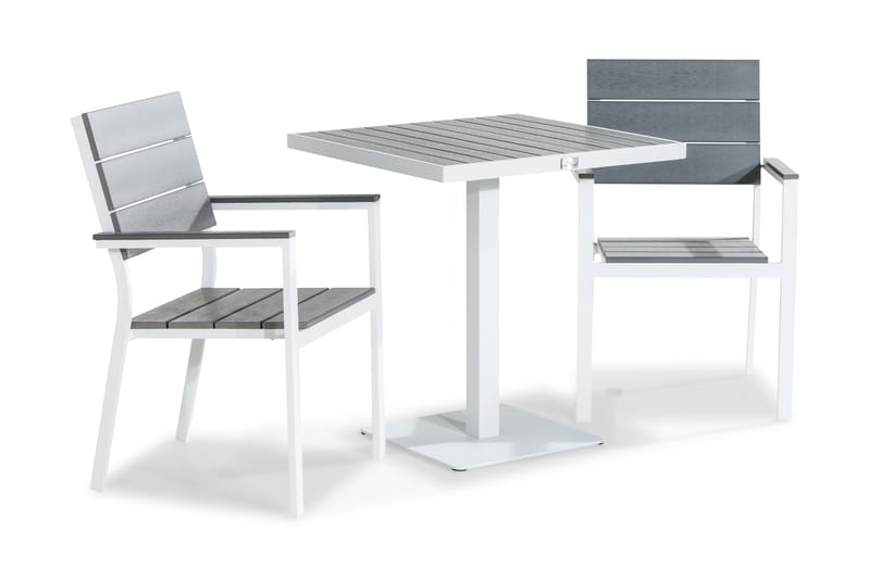 Tunis Caféset 70x70 + 2 Stapelstolar - Vit/Grå - Utemöbler - Utegrupp - Cafeset