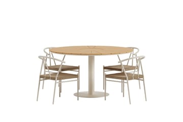Croft Matgrupp Rund 120 cm Utomhus med 4 Alfons Matstolar - Beige - Utemöbler - Utegrupp - Matgrupp utomhus