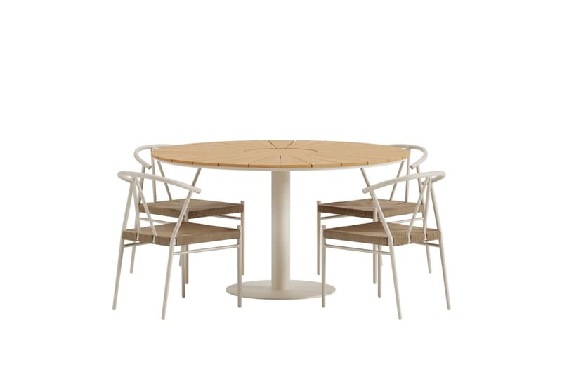 Croft Matgrupp Rund 120 cm Utomhus med 4 Alfons Matstolar - Beige - Utemöbler - Utegrupp - Matgrupp utomhus