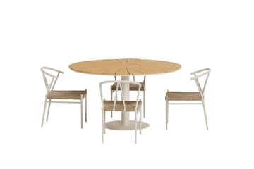 Croft Matgrupp Rund 120 cm Utomhus med 4 Alfons Matstolar - Beige - Utemöbler - Utegrupp - Matgrupp utomhus