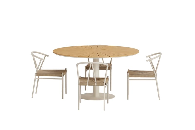 Croft Matgrupp Rund 120 cm Utomhus med 4 Alfons Matstolar - Beige - Utemöbler - Utegrupp - Matgrupp utomhus
