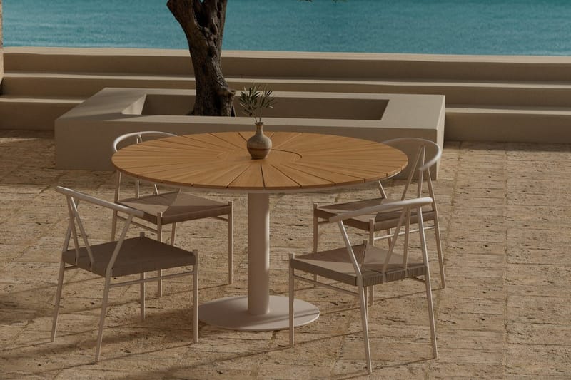 Croft Matgrupp Rund 120 cm Utomhus med 4 Alfons Matstolar - Beige - Utemöbler - Utegrupp - Matgrupp utomhus
