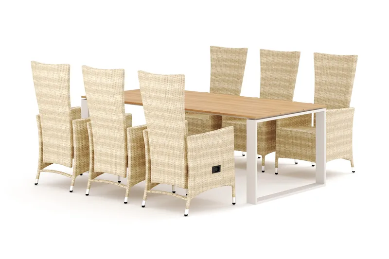 Devon utomhus matgrupp 210x100 cm med 6 Jenny matstolar, Beige/Teak