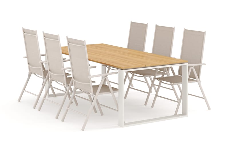 Devon utomhus matgrupp 210x100 cm med 6 Maggie positionsstolar - Beige/Teak - Utemöbler - Utegrupp - Matgrupp utomhus