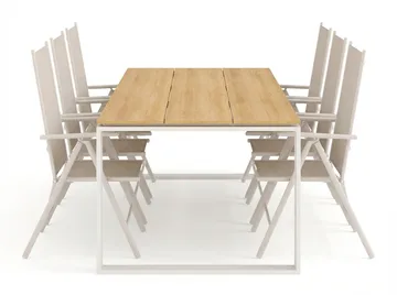Devon utomhus matgrupp 210x100 cm med 6 Maggie positionsstolar - Beige/Teak - Utemöbler - Utegrupp - Matgrupp utomhus