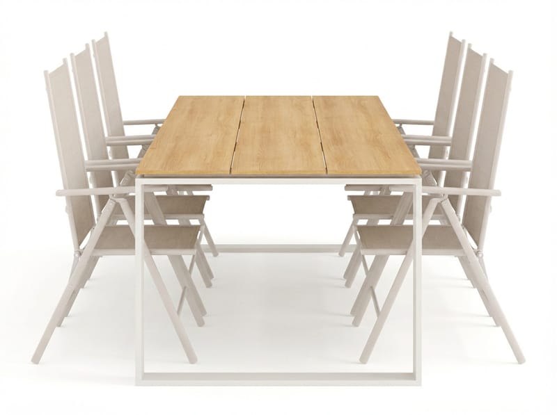 Devon utomhus matgrupp 210x100 cm med 6 Maggie positionsstolar - Beige/Teak - Utemöbler - Utegrupp - Matgrupp utomhus