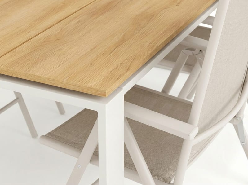 Devon utomhus matgrupp 210x100 cm med 6 Maggie positionsstolar - Beige/Teak - Utemöbler - Utegrupp - Matgrupp utomhus