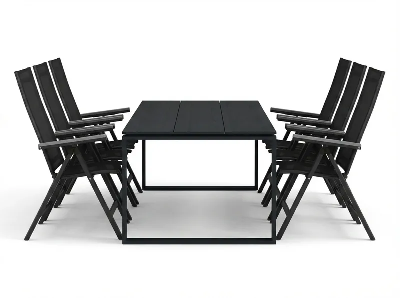 Devon utomhus matgrupp 210x100 cm med 6 Monaco Light positionsstolar - Svart - Utemöbler - Utegrupp - Matgrupp utomhus